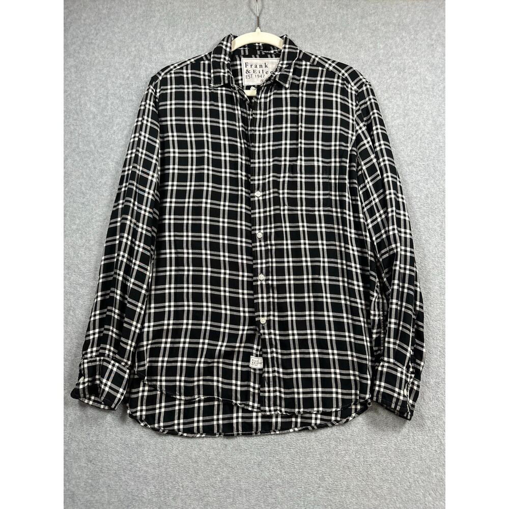 Frank & Eileen Relaxed Button-Down Shirt Women's Small Black Plaid 100% Modal